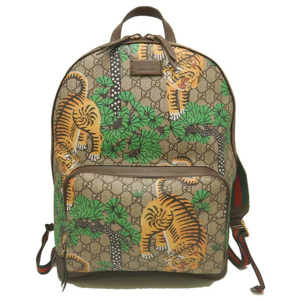 GUCCI Bengal 428027 Backpack, GG Supreme Canvas, Beige, Yellow, Green, Women'...